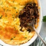 pinterest image with title for shepherd's pie with leftover lamb meat.
