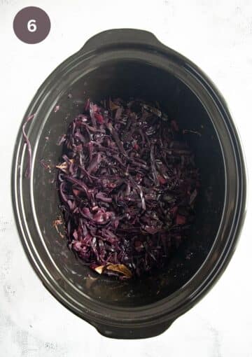 slow cooked red cabbage still in the crock pot.