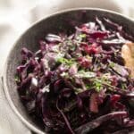 pinterest image with title for slow cooker red cabbage.