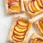 pinterest image with title peach puff pastry.