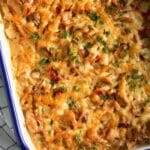 pinterest image with the title chicken cabbage casserole.