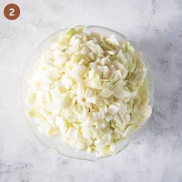 chopped white cabbage in a bowl.