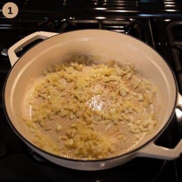 sauteing onions in a large dutch oven.