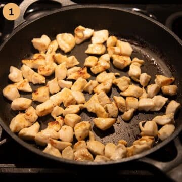 pan frying bite-sized pieces of chicken breast to add to soup.