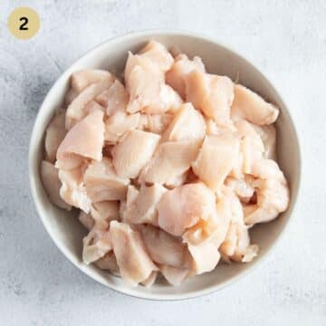 chopped chicken breast in a bowl.