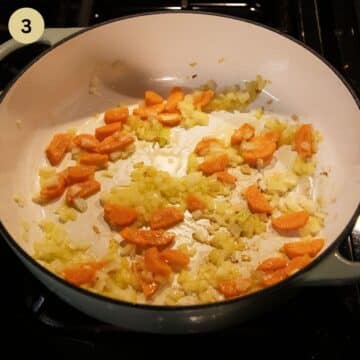 saute onions and carrots in a dutch oven.
