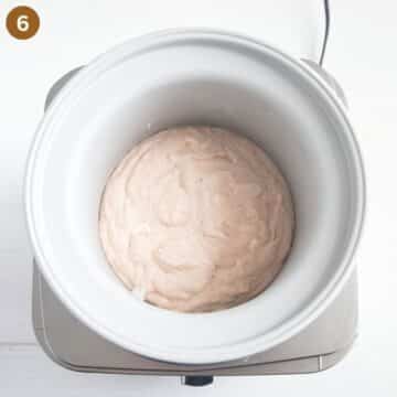 unchurned ice cream in an ice cream maker.