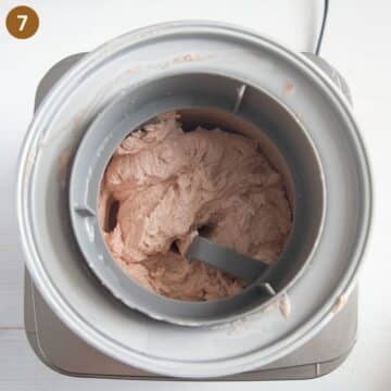 churned ice cream in an ice cream maker.