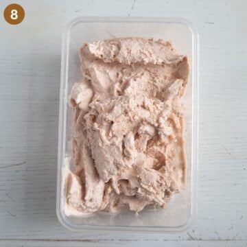 churned ice cream in an airtight container.