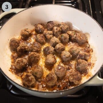 browning small meatballs in a dutch oven.