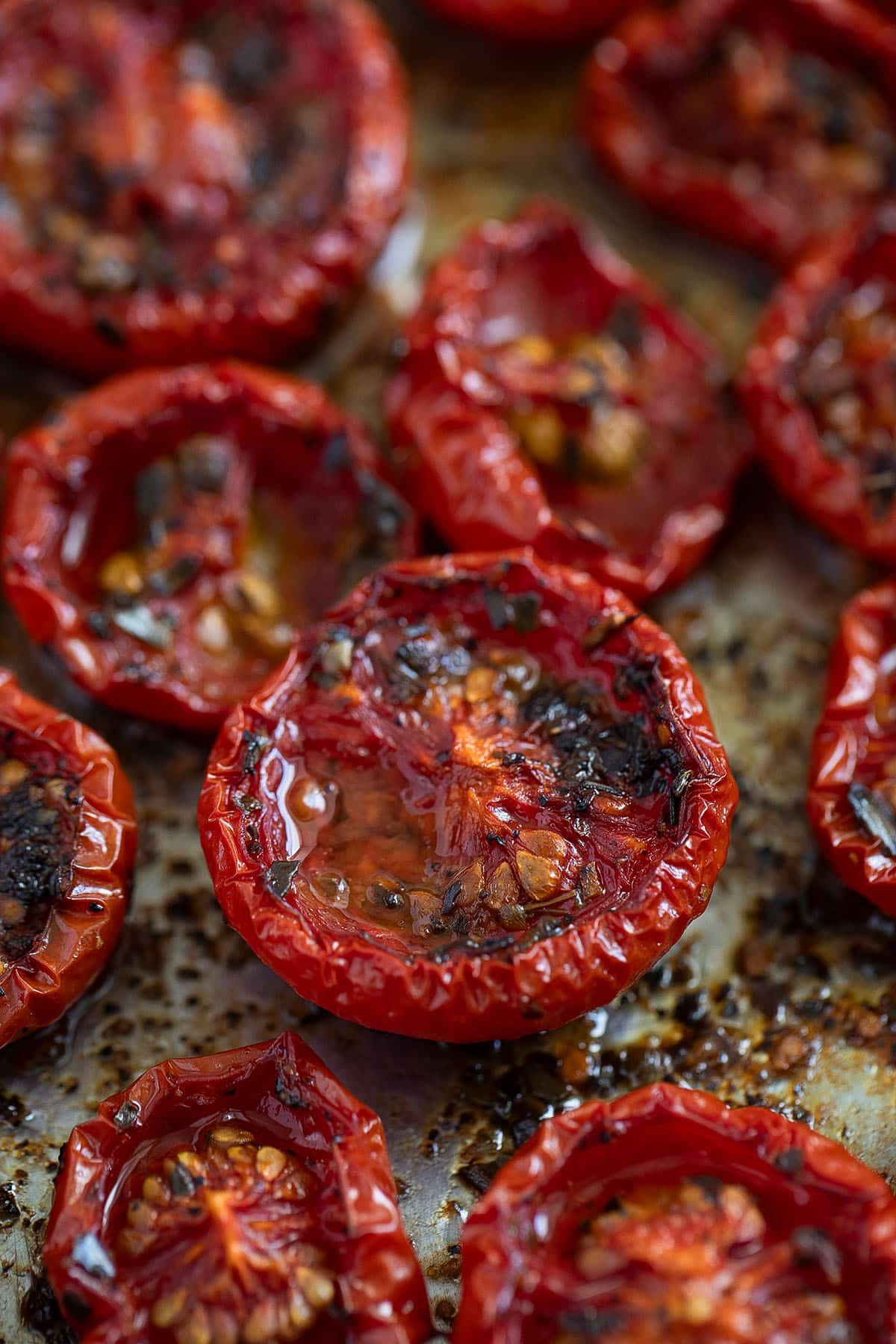 halve small tomatoes roasted until slightly charred.