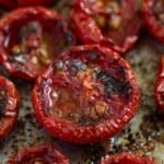 pin image with the title slow roasted tomatoes.