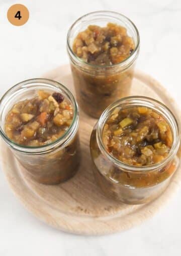 three jars of green tomato mincemeat.
