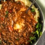 pinterest image with the title ground beef and mashed potatoes.