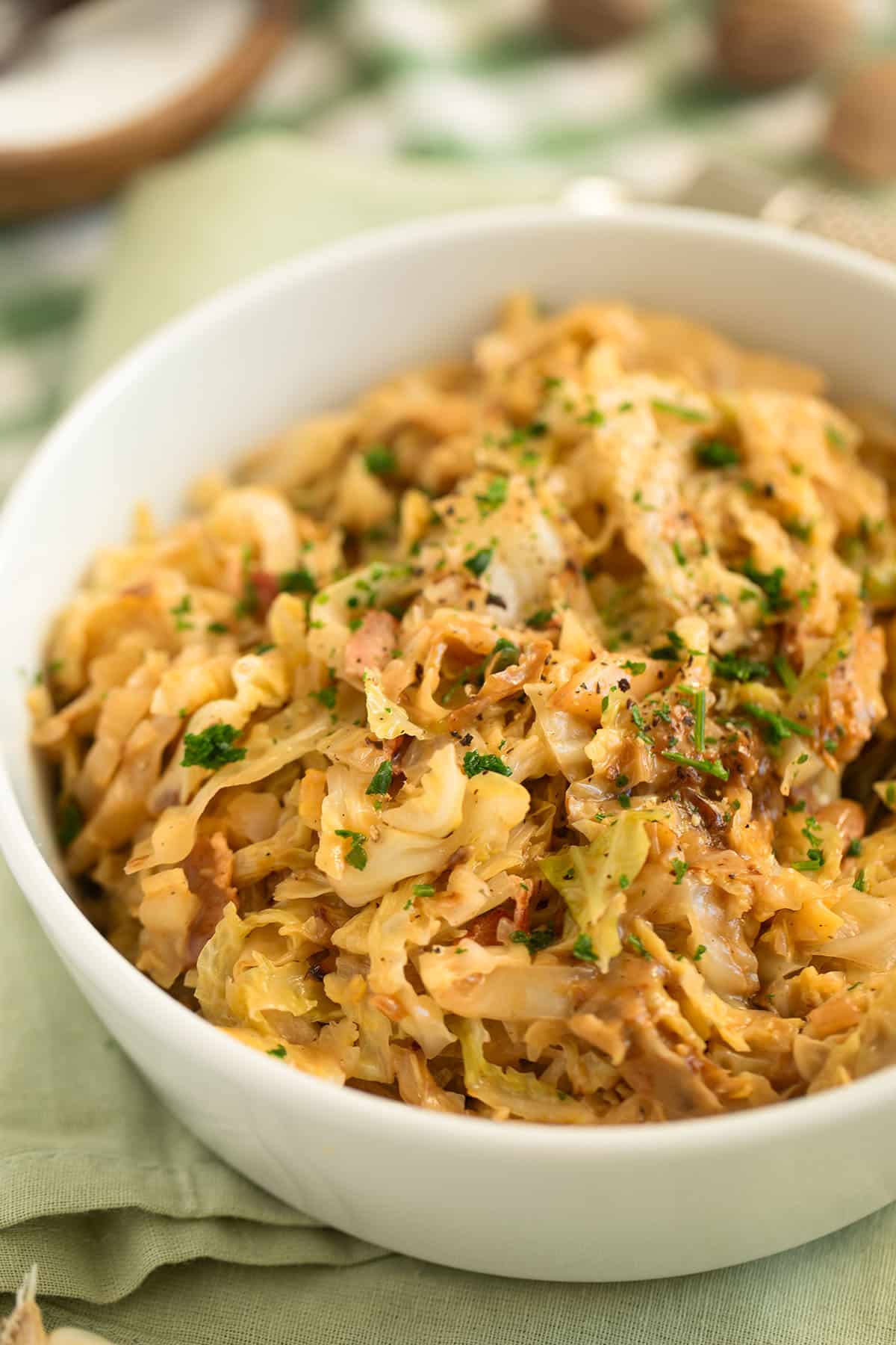 german creamed savoy cabbage in a bowl.