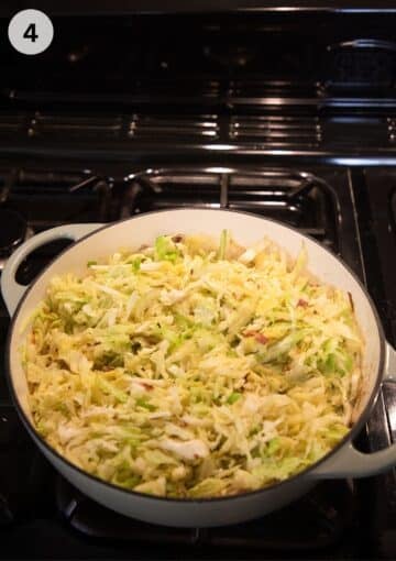 cooking german savoy cabbage in a dutch oven on the stove top.