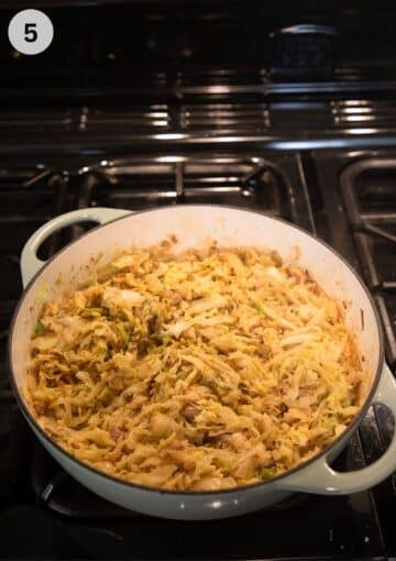 cooking german savoy cabbage in a pot on the stove top.