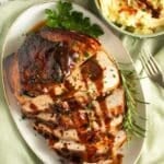 pin image with the title honey baked turkey.