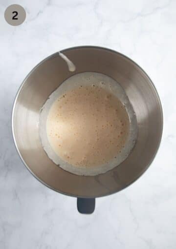 fluffy mixed eggs and sugar for making cake batter in a bowl.