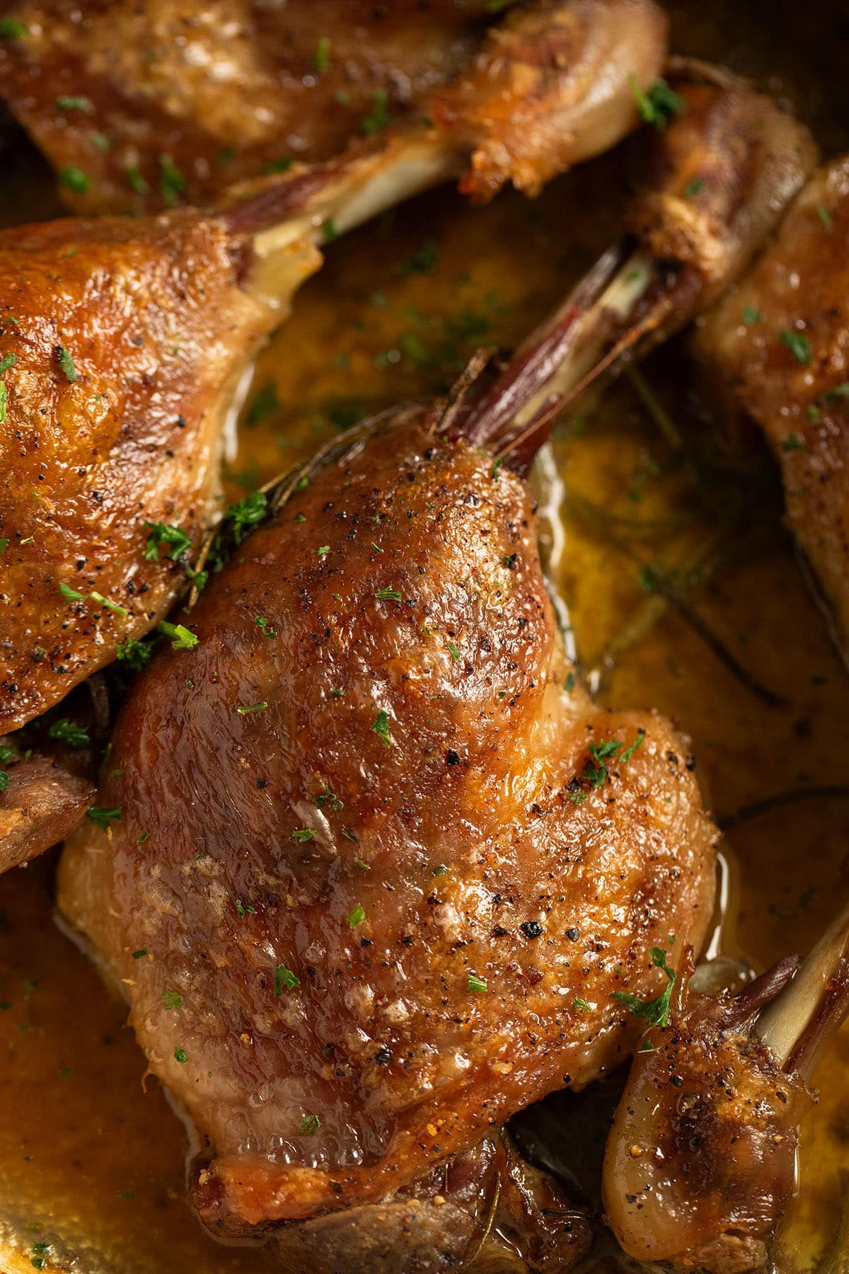 super crispy duck legs sprinkled with parsley.