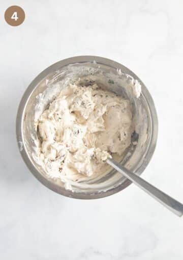 cream cheese mixed with sun-dried tomatoes, basil, garlic and seasoning to make dip.