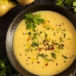 pinterest image with the title pear and parsnip soup.