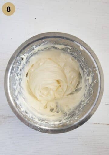 cream cheese, butter and confectioner's sugar mixture needed to glaze a cake.