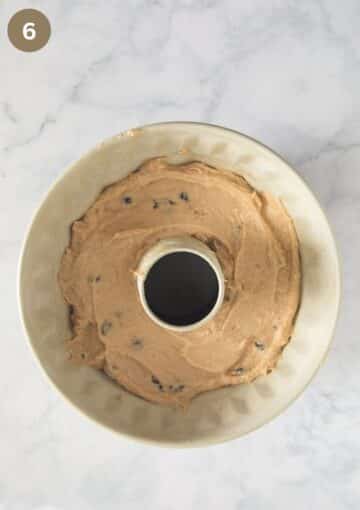 unbaked irish cake batter in a bundt pan.