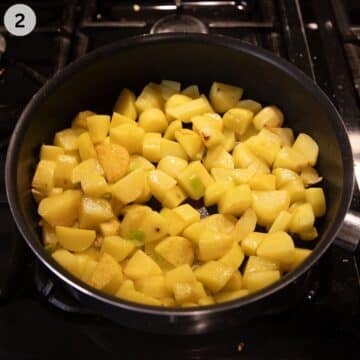 saute potato pieces in a large saucepan.