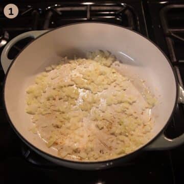 sauteing chopped onions in olive oil to make stew.