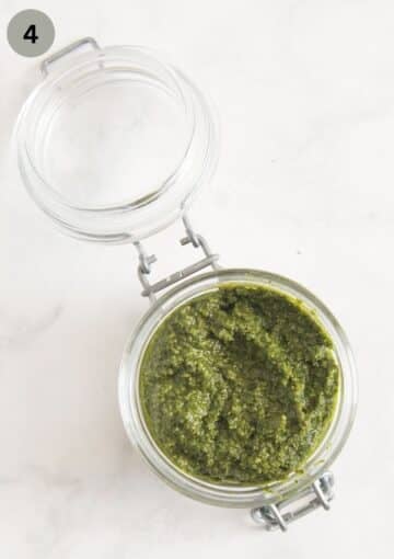sage and walnut pesto in a small jar.