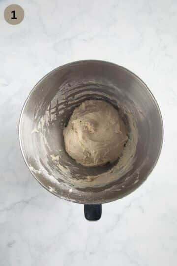 dough for prezels in a bowl before rising.