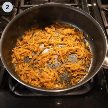 sauteed carrots and onions for stuffing peppers.